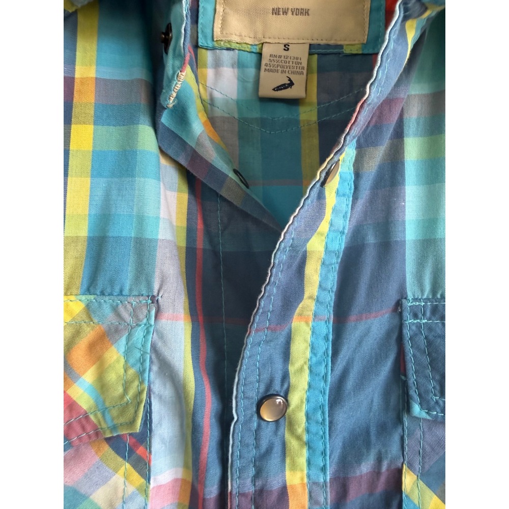 Ditch Plains Mens Blue Plaid Short Sleeve colorblock Western Pearl Snap Shirt S - Picture 3 of 7